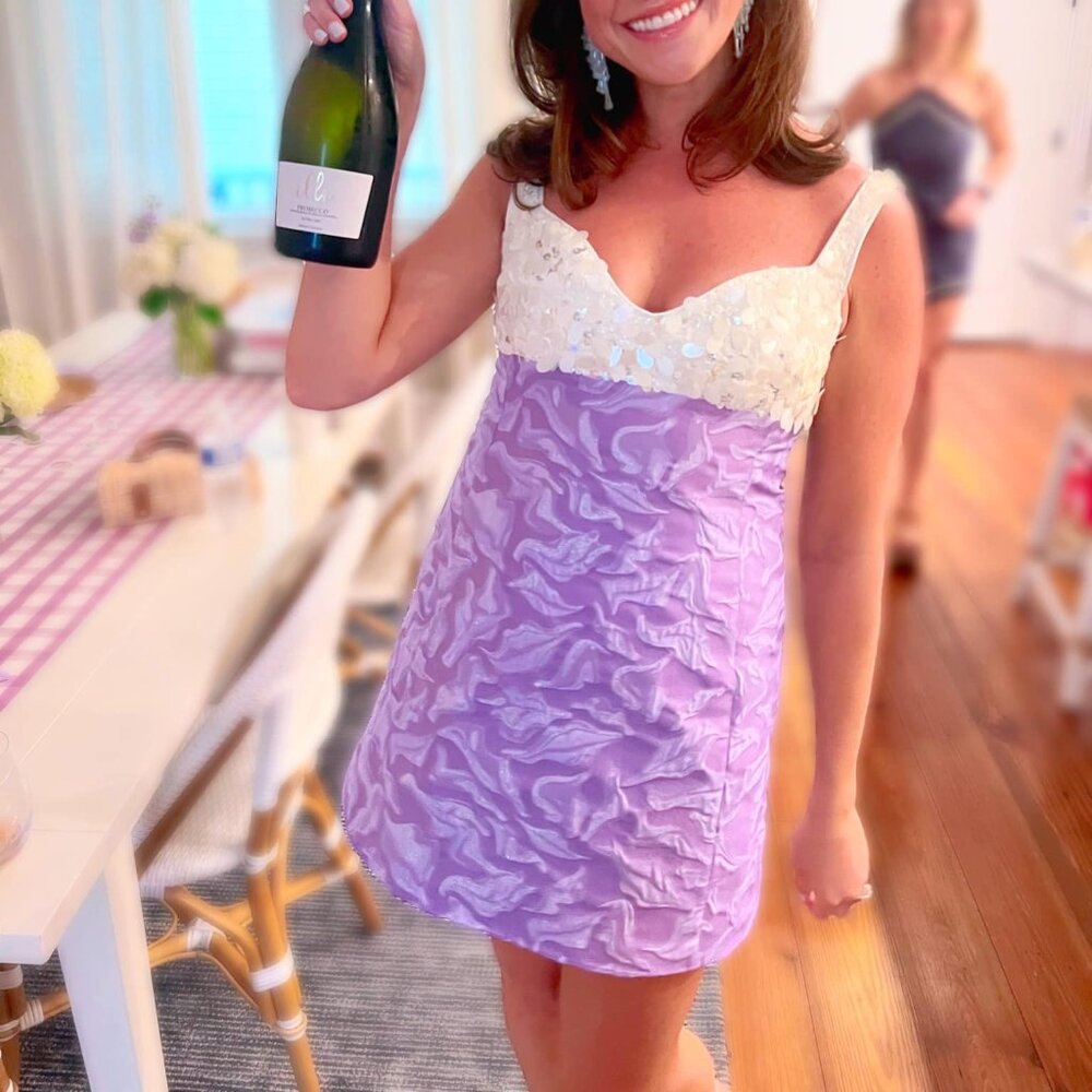 H&M White Sequin Embellished Lavender Jacquard-weave Mini Dress
